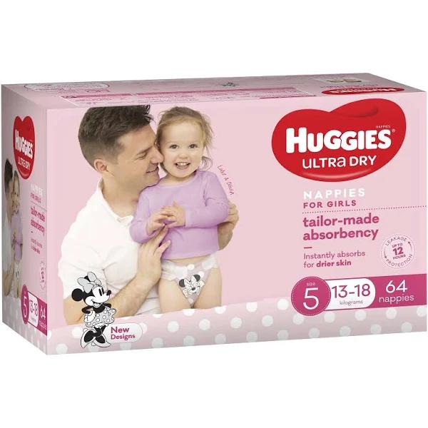 Huggies Ultra Dry Nappies Girls Size 5 (13-18kg) 64 Pack