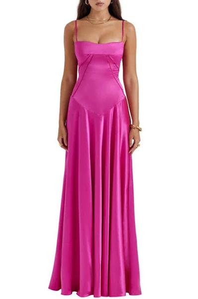 House of CB Womens Fuchsia Anabella Fitted-bodice Lace-up Satin Maxi Dress