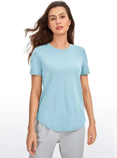 CRZ Yoga Women's Yoga Loose Fit Pima Cotton Short Sleeves Pure Blue / XXS