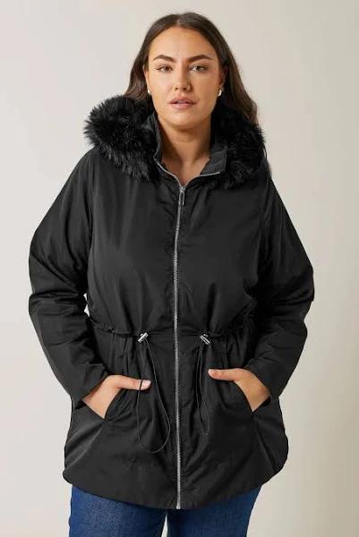 Evans Black Faux Fur Collared Lightweight Coat Size 18 | Women's Plus Size and Curve Fashion