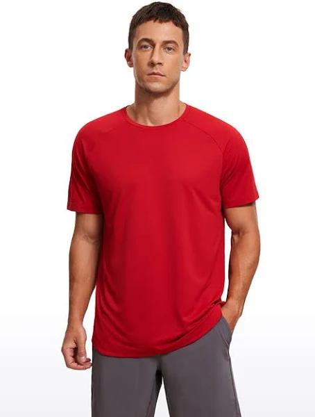 CRZ Yoga Men's Running Classic Fit Shirts Lightweight Short Sleeves Dark Red Raspberry / L