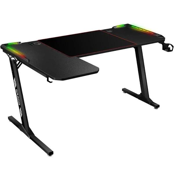 L Shaped Gaming Desk Computer Office Racer Table Desktop RGB LED Carbon Fiber 140cm