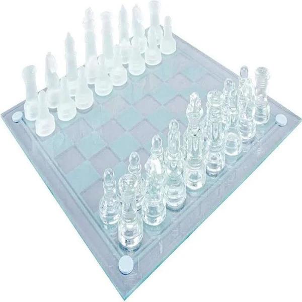 Party Central Chess Set Glass Premium Quality Frosted & Clear Pieces Classic Game 35cm x 35cm