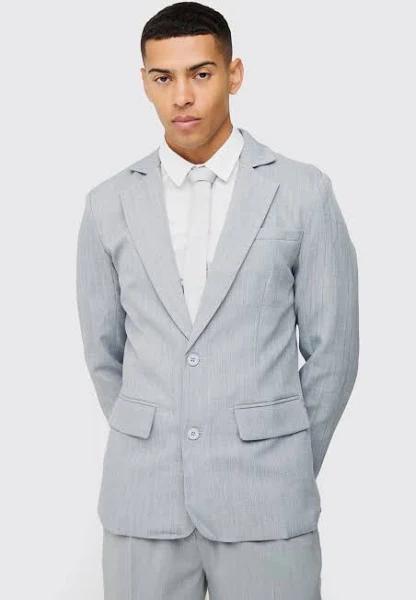 boohooMAN - Super Skinny Check Single Breasted Jacket - Grey - Size 40