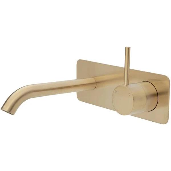 Fienza Kaya Up Wall Basin/Bath Mixer Set - Urban Brass - Square Plate - 160mm Outlet