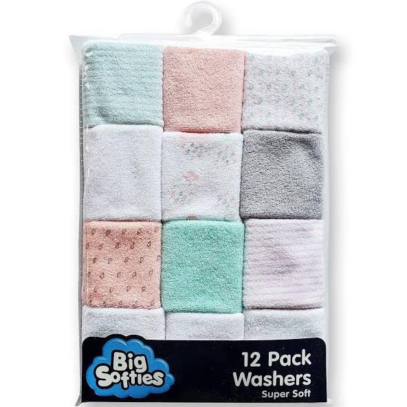 Big Softies Cotton Poly Terry Washers 12 Pack Pink