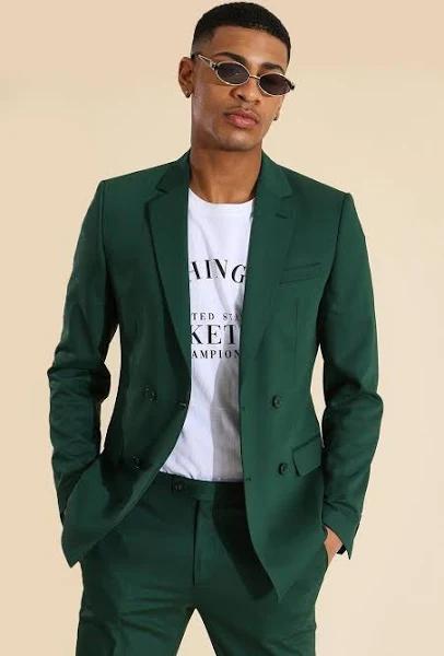 Mens Green Skinny Double Breasted Suit Jacket