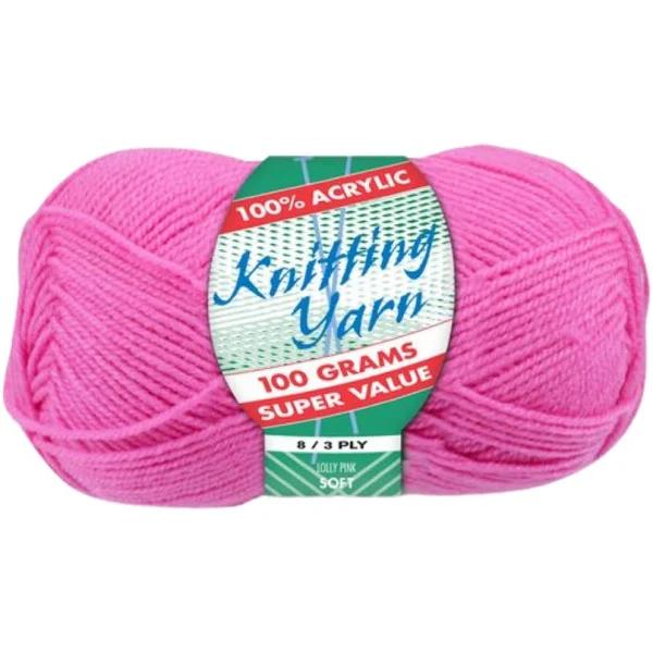 Lolly Pink Knitting Wool Yarn 100g 8 Ply 1 Roll 100% Acrylic