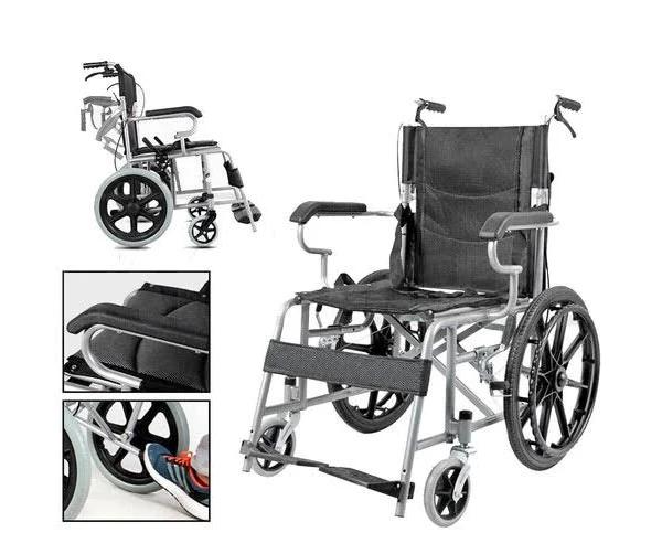 Foldable Wheelchair Brakes Lightweight Soft Mobility Aid Fold Disabled - Black