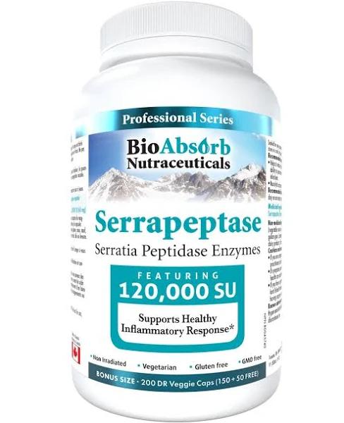 Serrapeptase Enzyme, High Potency 120000 Units (SPU), 200-Day Supply, Delayed Release Vegetarian Capsules (DRcaps) for Maximum Absorption