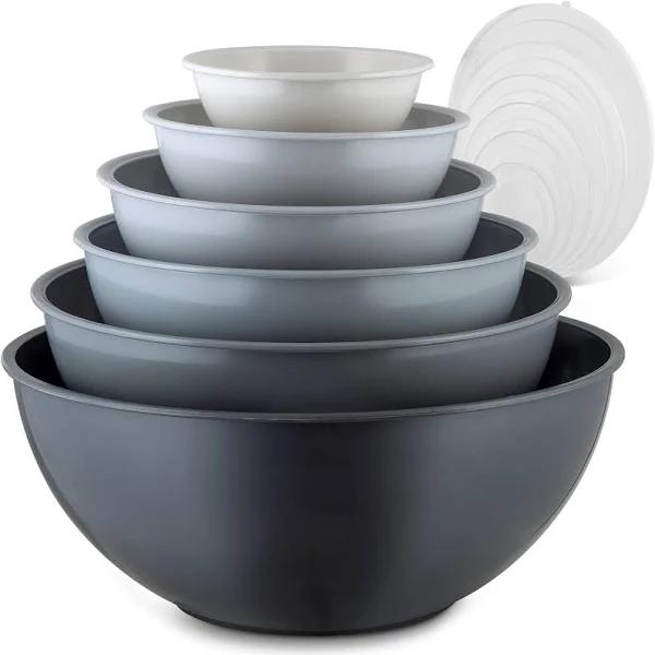 Zulay Kitchen 12 Piece Plastic Mixing Bowls with Lids Set - Colorful Mixing Bowl Set for Kitchen - Nesting Bowls with Lids Set, 6 Prep Bowls and 6