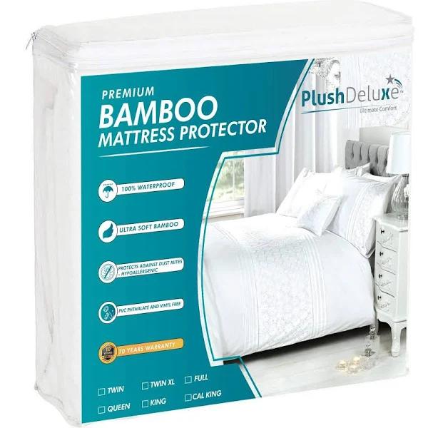 PlushDeluxe Premium Bamboo Mattress Protector - Waterproof, Hypoallergenic & Ultra Soft Breathable Bed Mattress Cover for Maximum Comfort & Protection