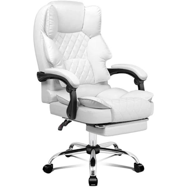 ALFORDSON Office Chair Gaming Executive Computer PU Leather Seat Recliner White - AfterPay & zipPay Available