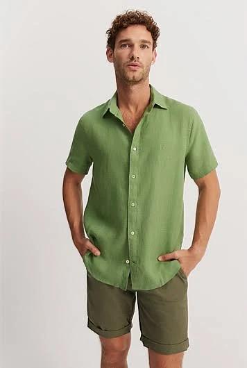 Country Road Men's Regular Fit Organically Grown Short Sleeve Shirt Lime Green in Size 2XL | 100% Linen