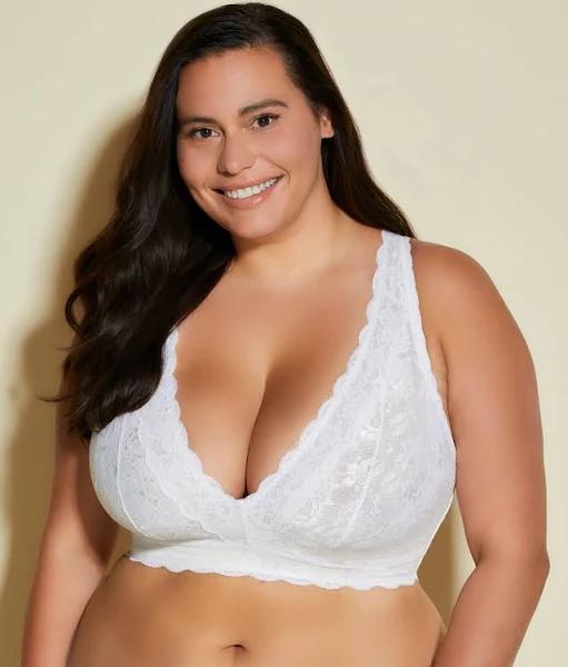 Cosabella Women's Never Say Never Ultra Curvy Plungie Longline Bralette, White, Small, Lace Bralette