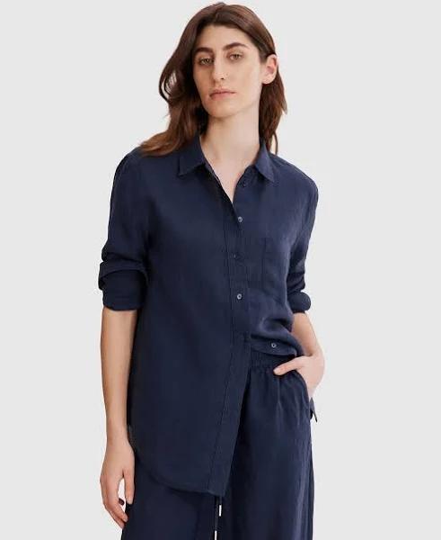 Country Road Organically Grown Linen Shirt in Navy, Size 10 AU