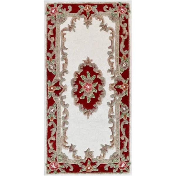 Rug Club Traditional Handmade Wool Rug-Avolon-Ivory/Red-60X120cm