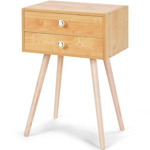 Giantex Modern Nightstand Bedside Table Storage End Table w/2 Drawers Bedroom Living Room, Natural