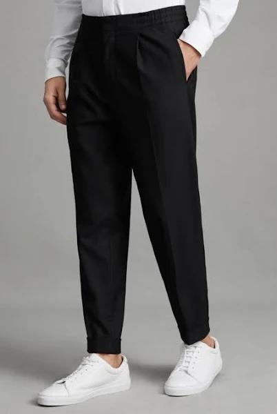 Reiss Brighton - Black Relaxed Drawstring Trousers With Turn-Ups, 36