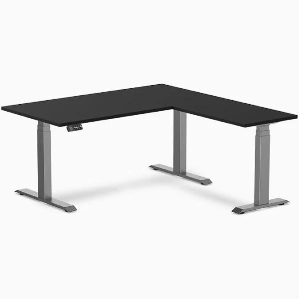 Desky Eco L-Shape Melamine Sit Stand Desk - Black 1500x750x1550x500mm