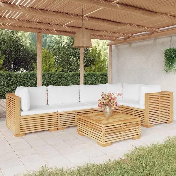 6 Piece Garden Lounge Set with Cushions Solid Teak Wood