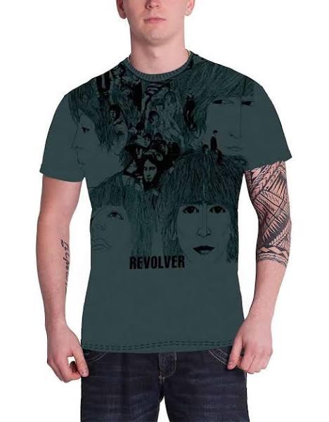 The Beatles T Shirt Revolver Jumbo Print Band Logo Official Mens Grey