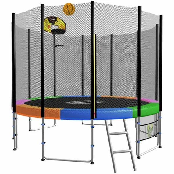 Blizzard 12ft Trampoline Rainbow with Basketball Set