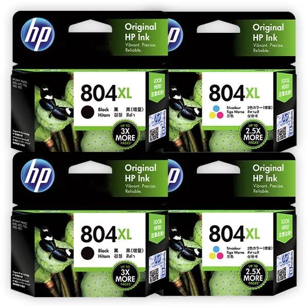 4 Pack HP 804XL High Yield Inkjet Cartridges Combo T6N12AA + T6N11AA [2BK,2CL] Genuine