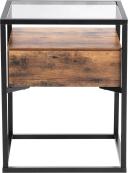 VASAGLE Rustic Brown and Black Tempered Glass Side Table With Drawer and Shelf