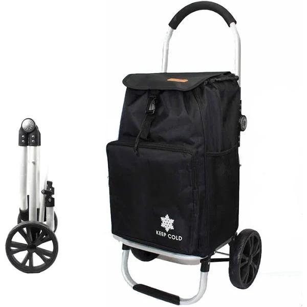 Foldable Shopping Trolley Cart with Wheels Alumimium Shopping Cart for Groceries with Removable Bag Lightweight Utility Cart (Black)