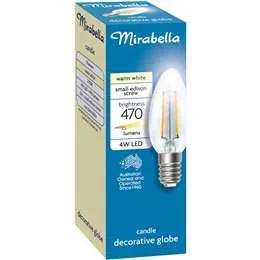 Mirabella LED Candle Filament SES 4W 470lm Warm White 1 Pack