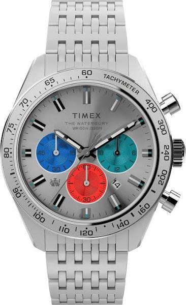 Timex Waterbury Diver Chrono 41mm Silver SS Men's Watch Quartz