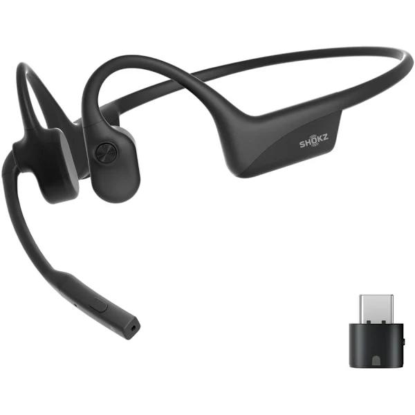 Shokz OpenComm2 UC Wireless Bone Conduction Headsets with USB-C Adapter, Open-Ear Bluetooth Headset with Noise Cancelling Mic, 16 H Talk Time, for