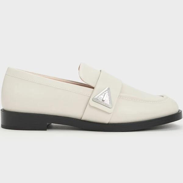 Charles & Keith - Trice Metallic Accent Loafers, Chalk, 38