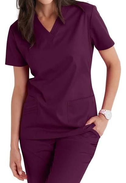 Cherokee Luxe 1845 Scrubs Top Womens V-Neck Wine