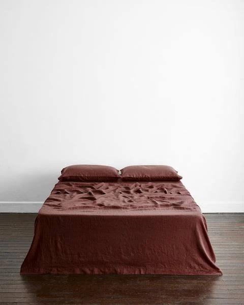 Cacao 100% French Flax Linen Flat Sheet - King - Bed Threads