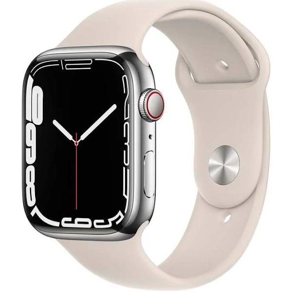 Apple Watch Series 7 45mm Silver Stainless Steel Case With Starlight Sport Band - GPS + Cellular