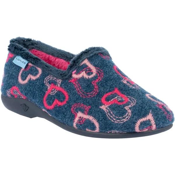 Lunar Womens/Ladies Jolly Hearts Slippers (Blue/Pink) (6 UK)