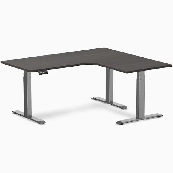 Desky L-Shape Melamine Sit Stand Desk - Burnished Wood 1600x1400mm