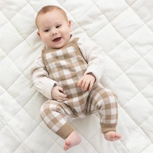 Jacquard Knit Overall - Neutral Gingham - KYND Baby 0