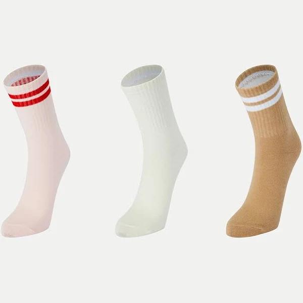 Kmart 3 Pack Rib Quarter Crew Socks in Strip Pink Size: 5-8