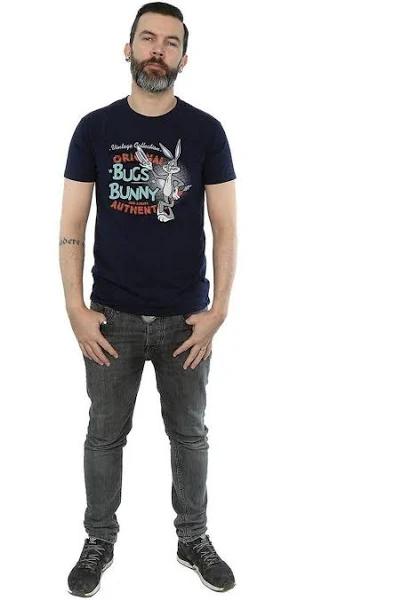 Looney Tunes Mens Bugs Bunny Vintage Cotton T-Shirt Navy Blue S Ringspun Cotton Mens T-Shirt