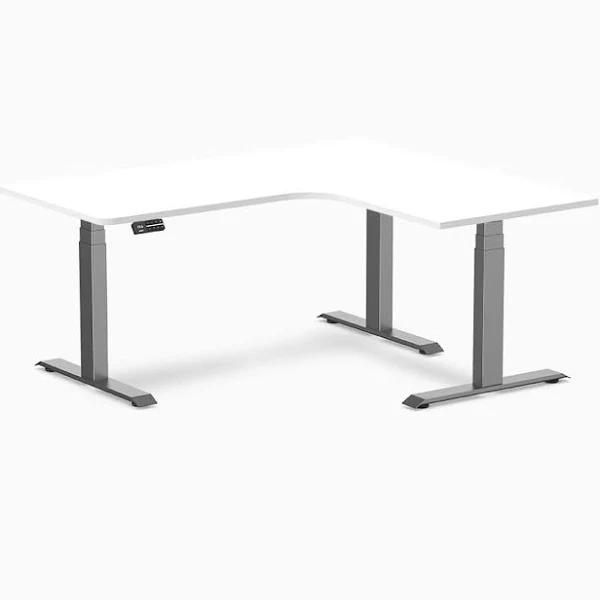 Desky L-Shape Melamine Sit Stand Desk - White 1600x1400mm