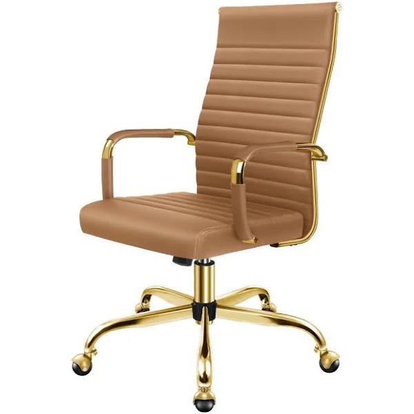 ALFORDSON Office Chair Padded Seat PU Leather Brown & Gold - High Back