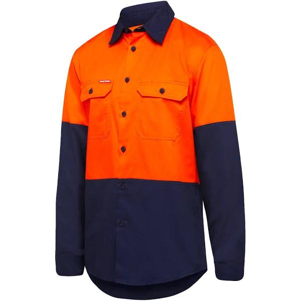 Hard Yakka - Shirt Long Sleeve 2 Tone Vented - Orange/Navy - XL