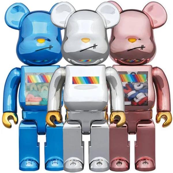 Bearbrick 100% & 400% Set of 3 JSB Blue, Chrome & Pink