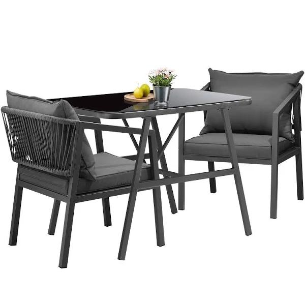 Livsip 3pcs Outdoor Dining Setting Lounge Patio Furniture Table Chairs Set