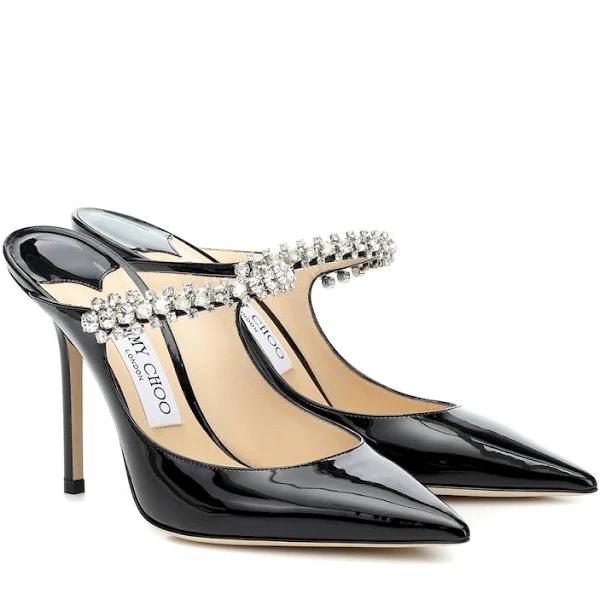 Jimmy Choo - Bing 100 Crystal-embellished Patent-leather Mules - Black - IT34