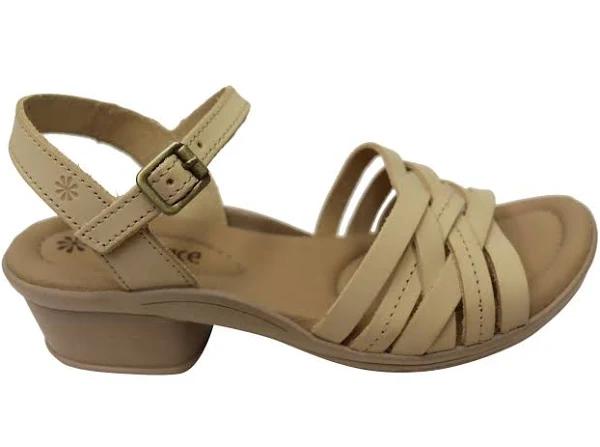 New Face Arla Womens Brazilian Comfortable Leather Low Heel Sandals Off White 10 AUS or 41 EUR