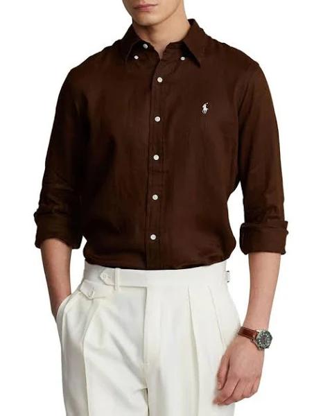 Polo Ralph Lauren Classic Fit Linen Shirt in Brown M